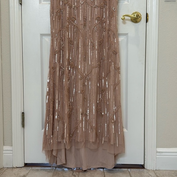 NWT Mac Duggal 9064 Pink Embellished Cap Sleeve Faux Wrap Trumpet Gown Size 10 - Picture 5 of 11